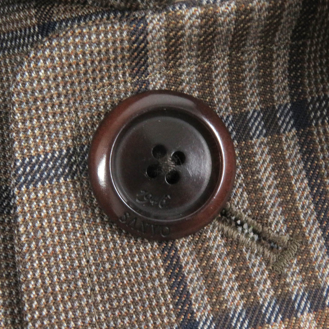 Excellent SANYOCOAT coat Check Pattern Corduroy Collar Fly Front Brown wool mens L