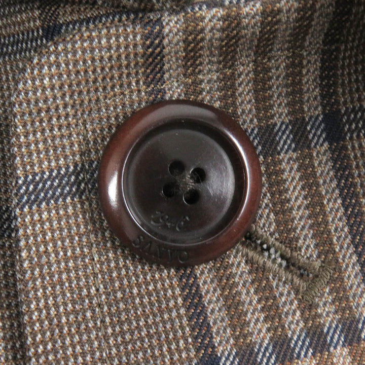 Excellent SANYOCOAT coat Check Pattern Corduroy Collar Fly Front Brown wool mens L