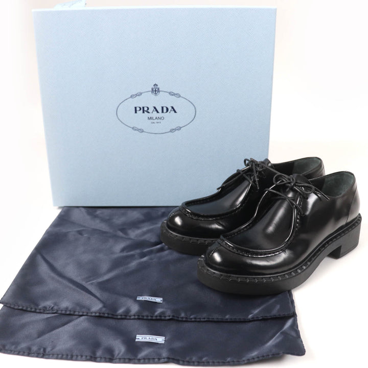 Great PRADA Leather shoes Lace up black Brushed leather Women 36.5 1E249N