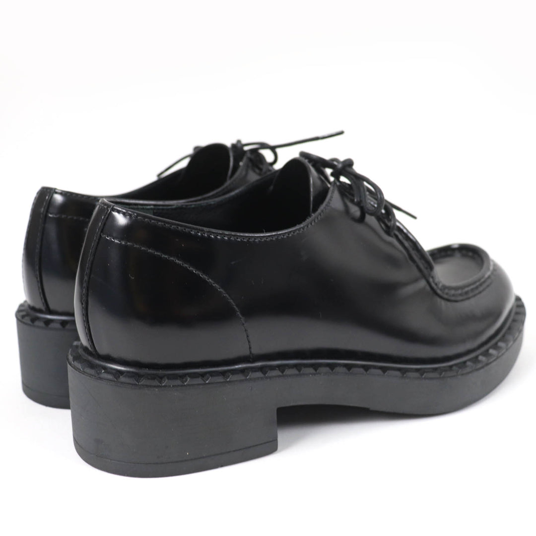 Great PRADA Leather shoes Lace up black Brushed leather Women 36.5 1E249N