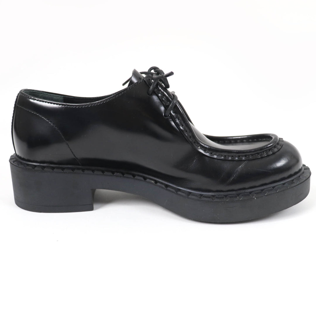 Great PRADA Leather shoes Lace up black Brushed leather Women 36.5 1E249N