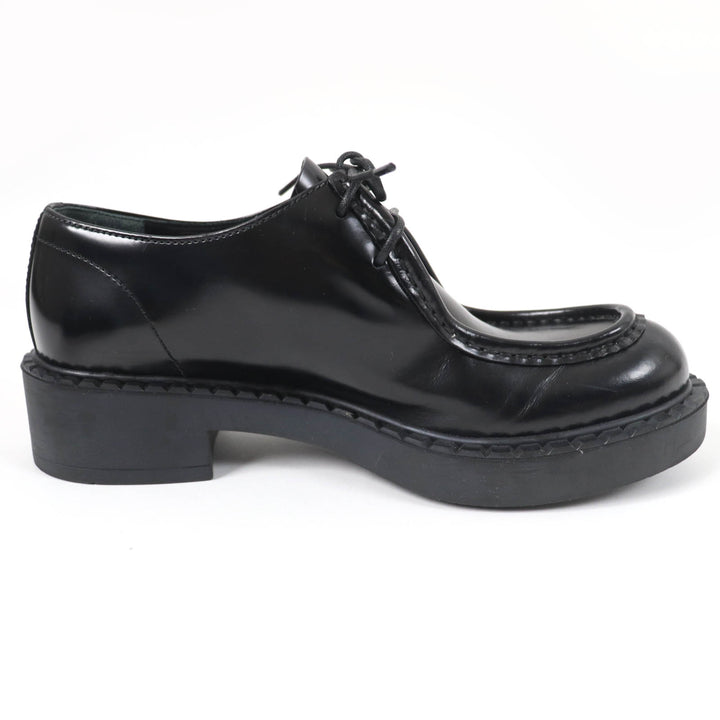 Great PRADA Leather shoes Lace up black Brushed leather Women 36.5 1E249N