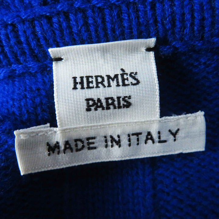 Pristine HERMES Parker Oversized H motif long sleeve knit blue wool Women 34