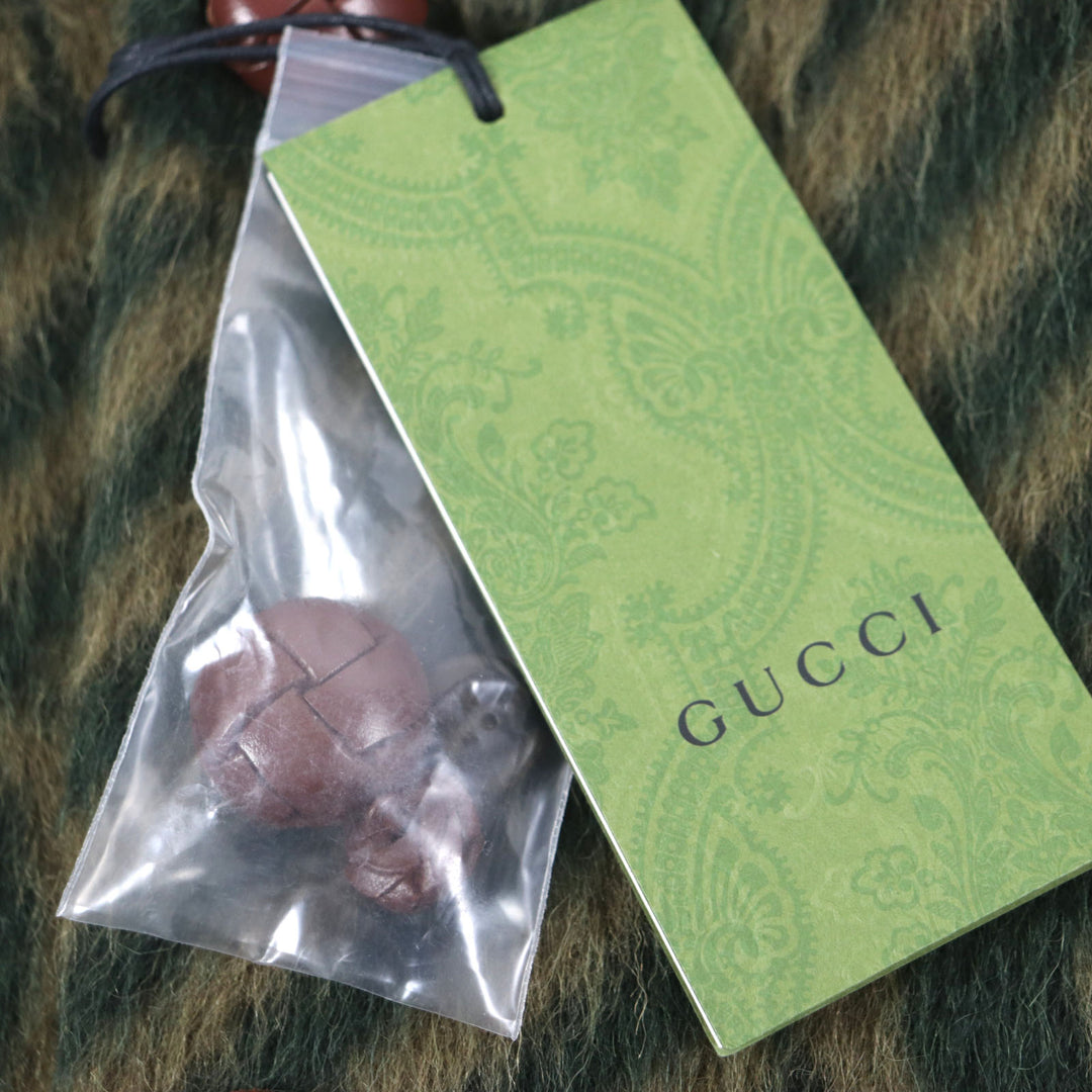 Pristine GUCCI Stainless collar coat GG stripe covered button green Llama mens 44 639261