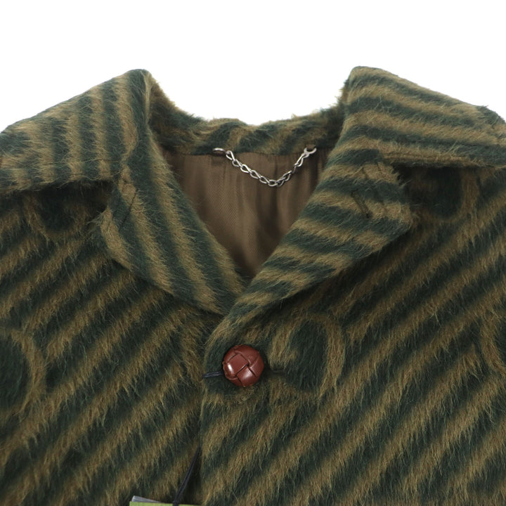 Pristine GUCCI Stainless collar coat GG stripe covered button green Llama mens 44 639261