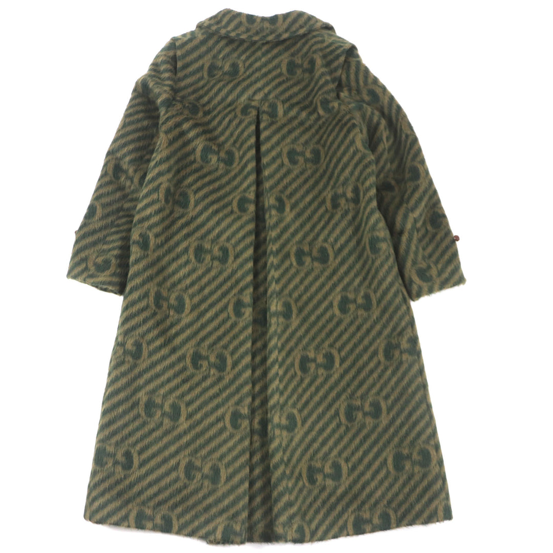Pristine GUCCI Stainless collar coat GG stripe covered button green Llama mens 44 639261