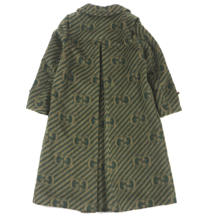 Pristine GUCCI Stainless collar coat GG stripe covered button green Llama mens 44 639261