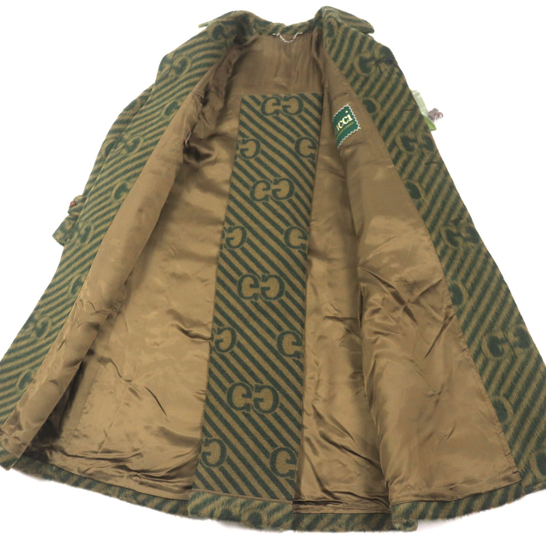 Pristine GUCCI Stainless collar coat GG stripe covered button green Llama mens 44 639261