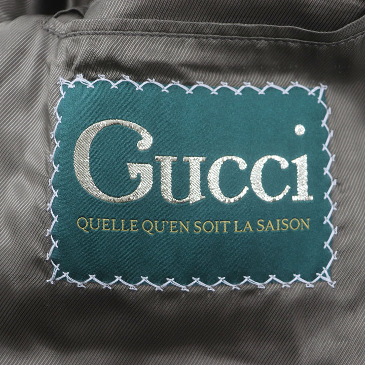 Pristine GUCCI Stainless collar coat GG stripe covered button green Llama mens 44 639261