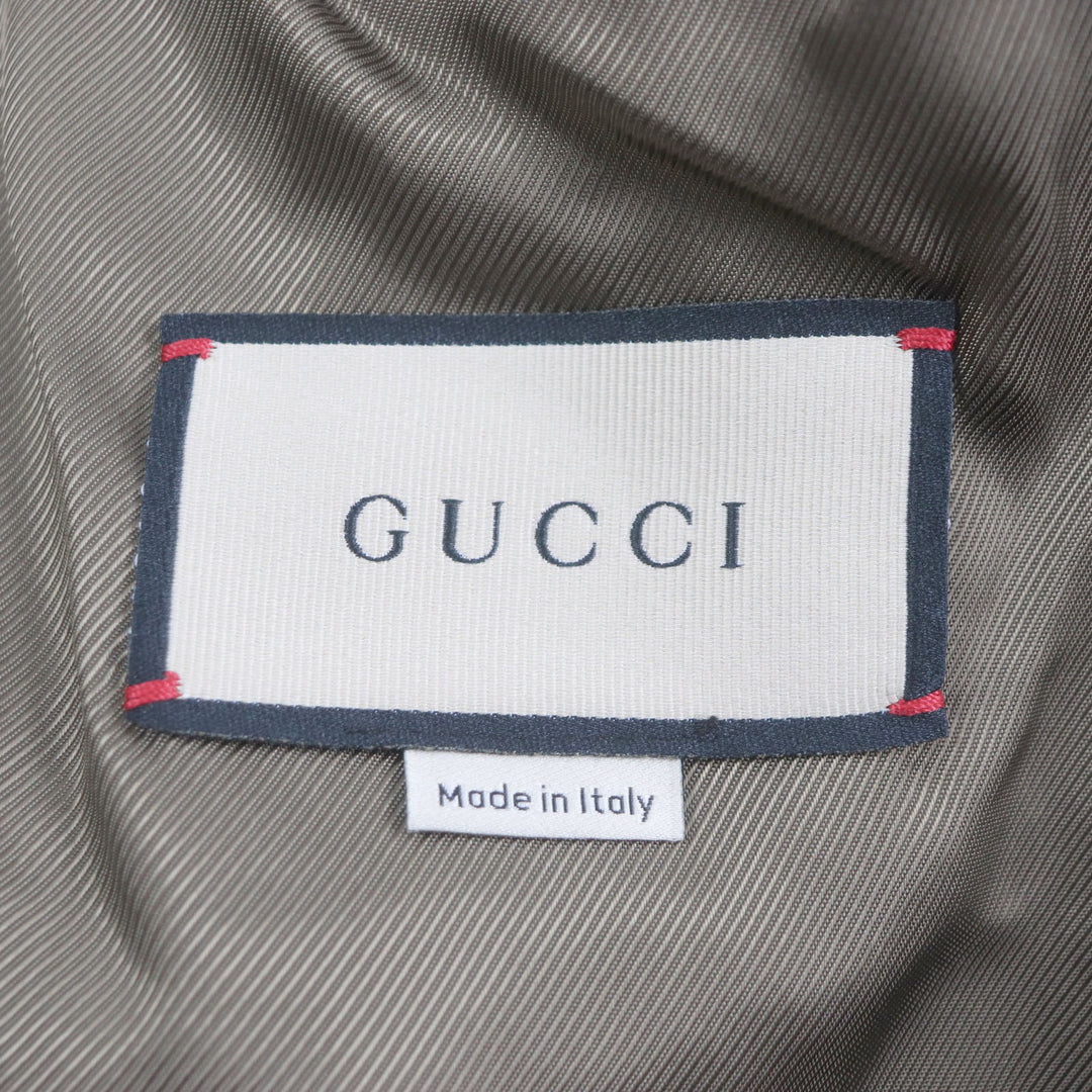 Pristine GUCCI Stainless collar coat GG stripe covered button green Llama mens 44 639261