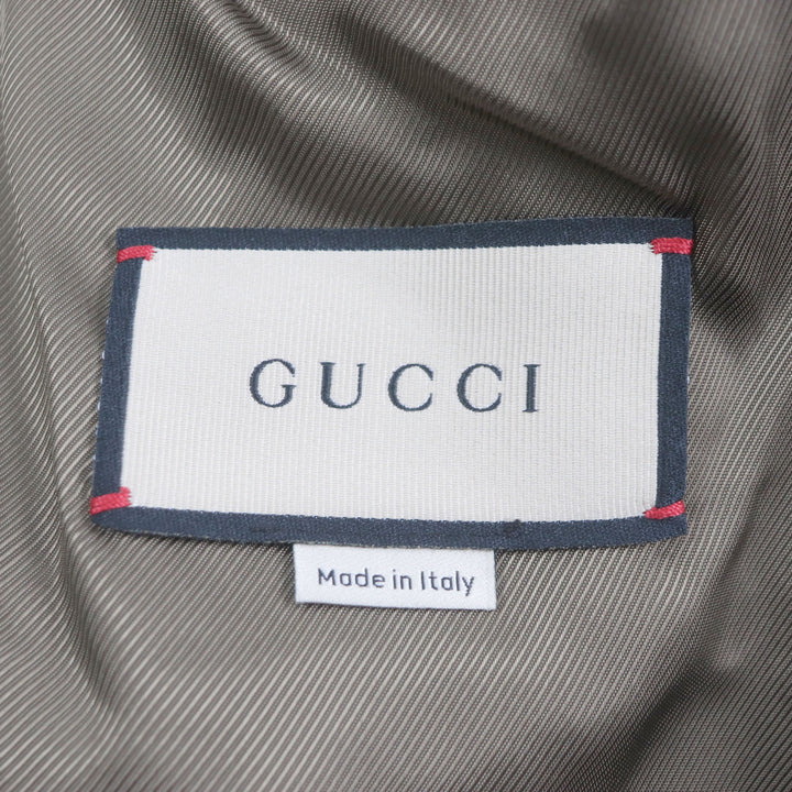 Pristine GUCCI Stainless collar coat GG stripe covered button green Llama mens 44 639261