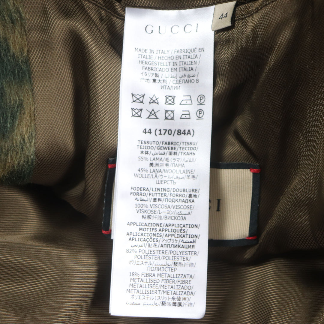 Pristine GUCCI Stainless collar coat GG stripe covered button green Llama mens
