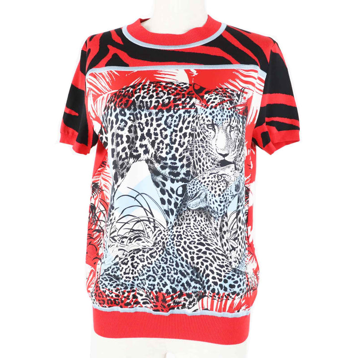 Excellent HERMES Short sleeve knit JUNGLE LOVE Red x multi silk 36 3E2868D3