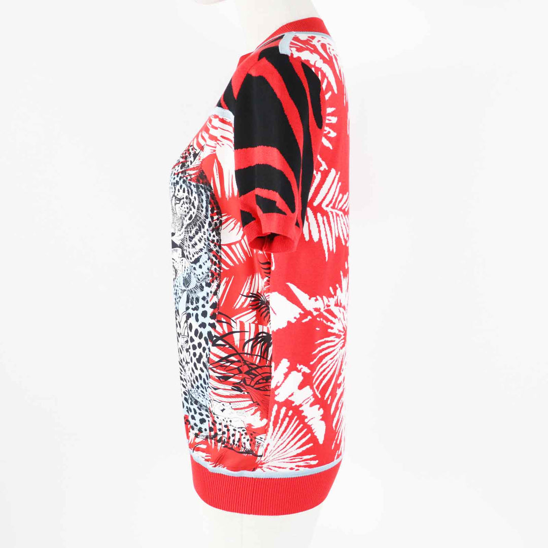 Excellent HERMES Short sleeve knit JUNGLE LOVE Red x multi silk 36 3E2868D3