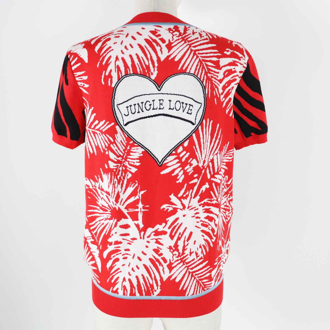 Excellent HERMES Short sleeve knit JUNGLE LOVE Red x multi silk 36 3E2868D3