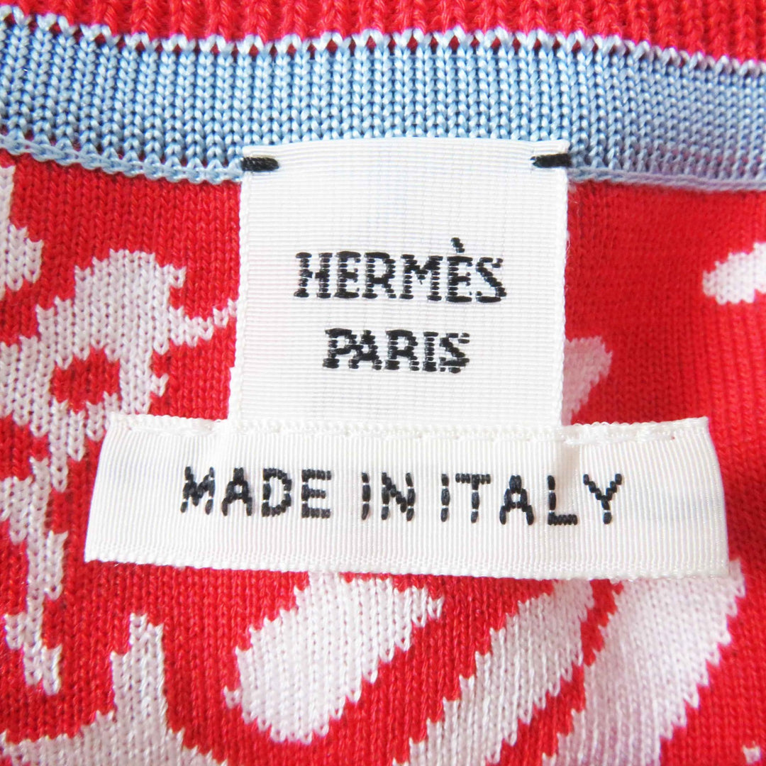 Excellent HERMES Short sleeve knit JUNGLE LOVE Red x multi silk 36 3E2868D3