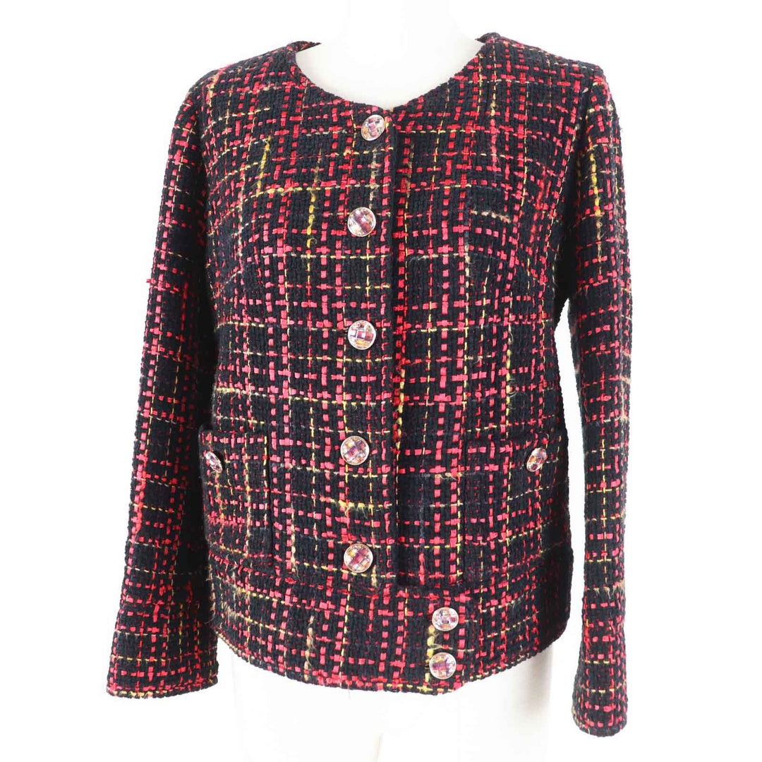 Pristine CHANEL Jacket COCO Mark Jewel Button Black Red Yellow Women 36 22A P73176