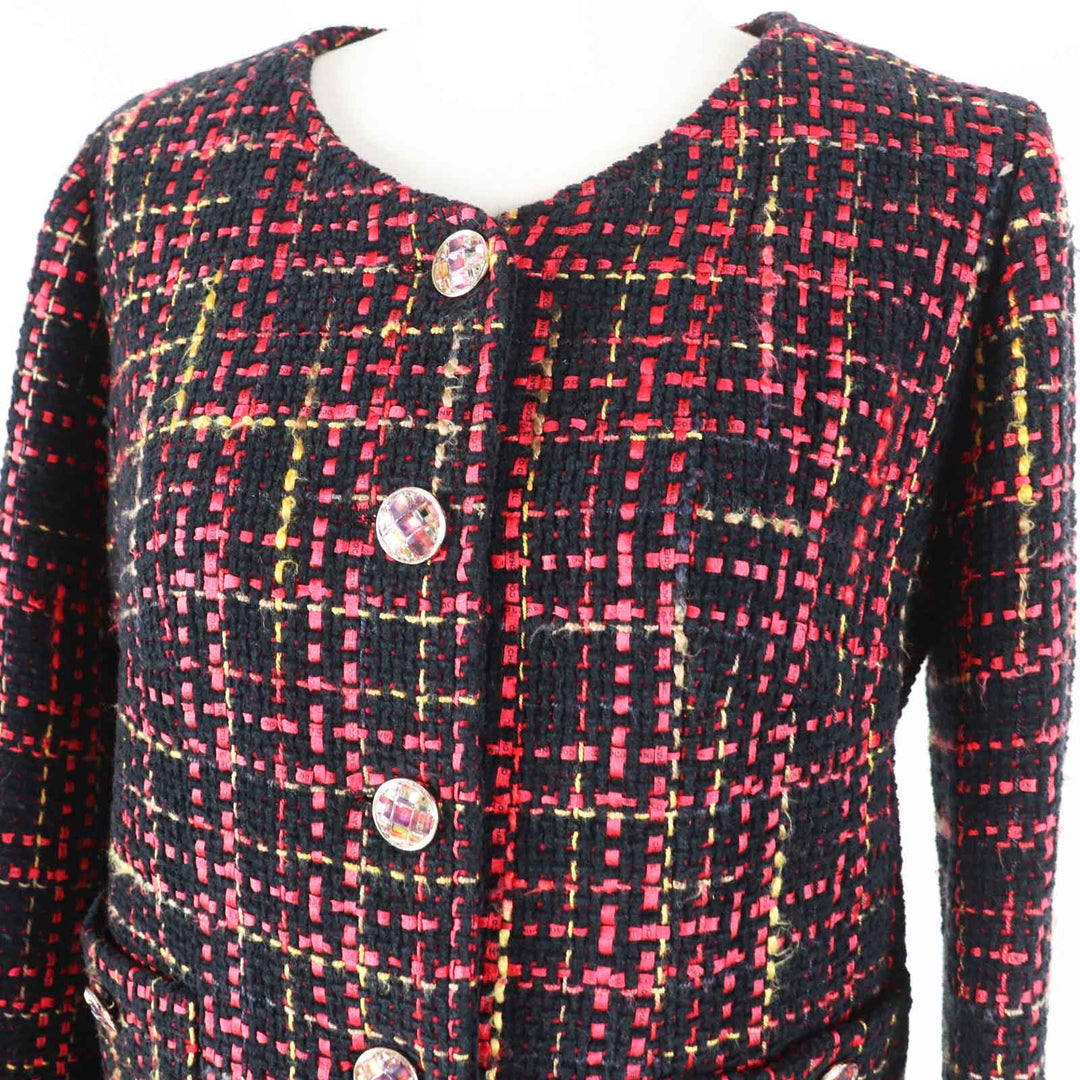Pristine CHANEL Jacket COCO Mark Jewel Button Black Red Yellow Women 36 22A P73176