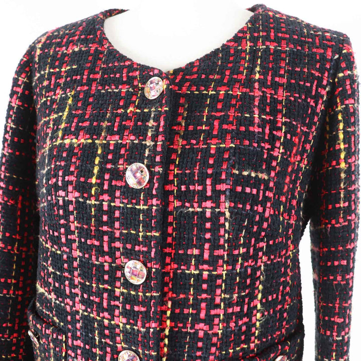 Pristine CHANEL Jacket COCO Mark Jewel Button Black Red Yellow Women 36 22A P73176