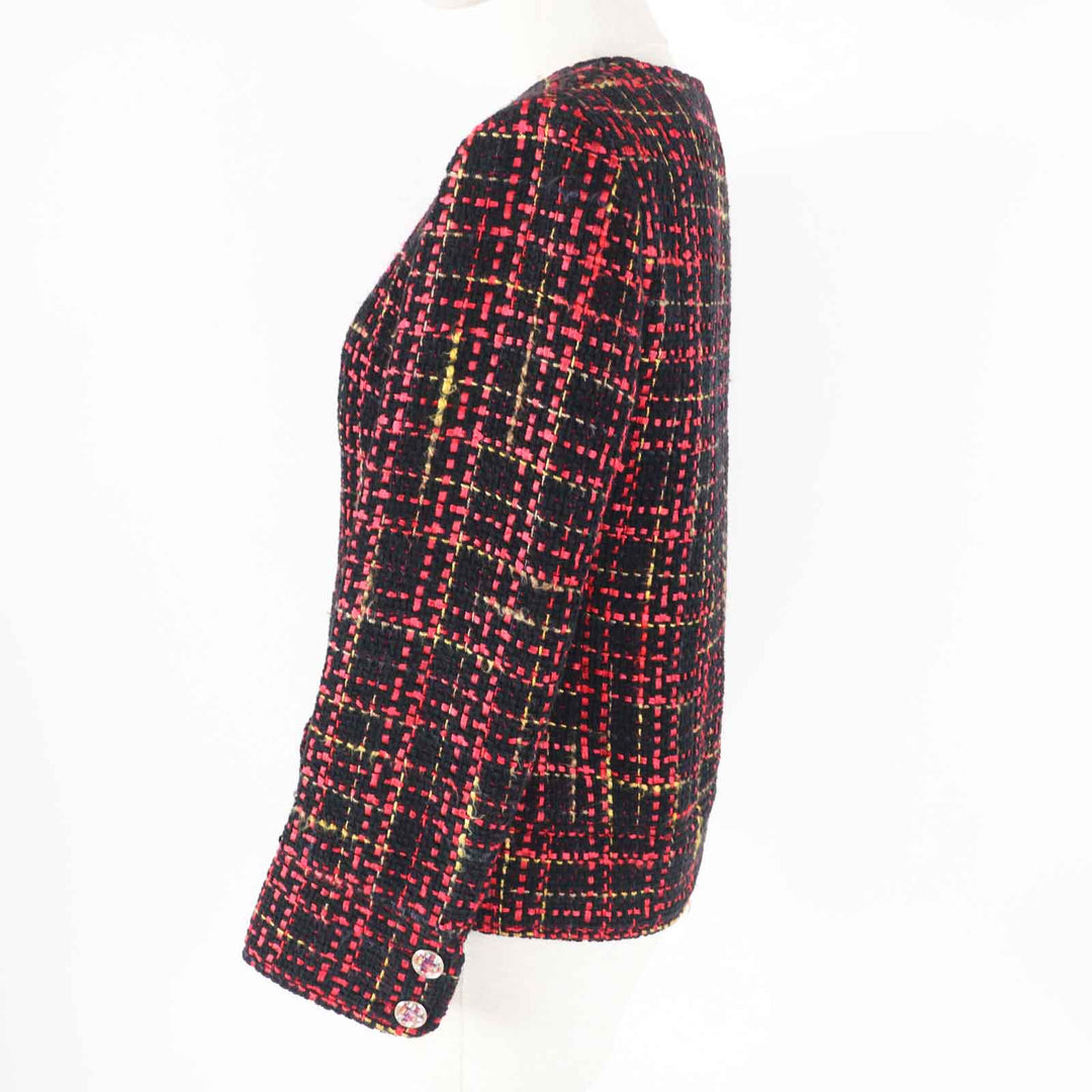 Pristine CHANEL Jacket COCO Mark Jewel Button Black Red Yellow Women 36 22A P73176