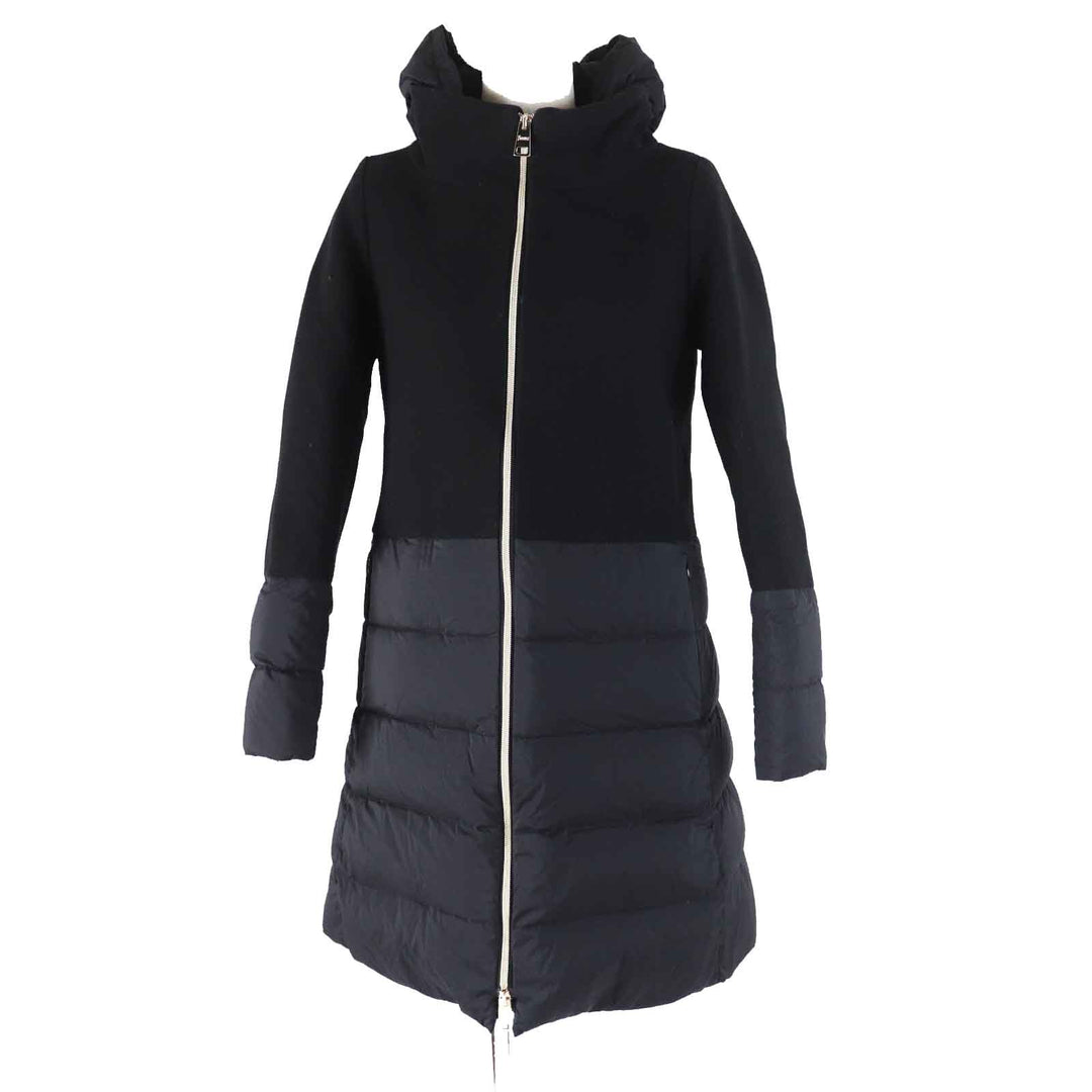 Great Herno down coat Hooded, split design black wool Women 40 PI0848D