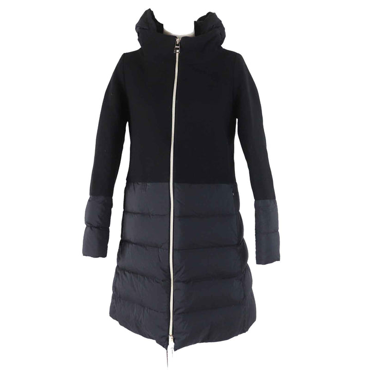 Great Herno down coat Hooded, split design black wool Women 40 PI0848D