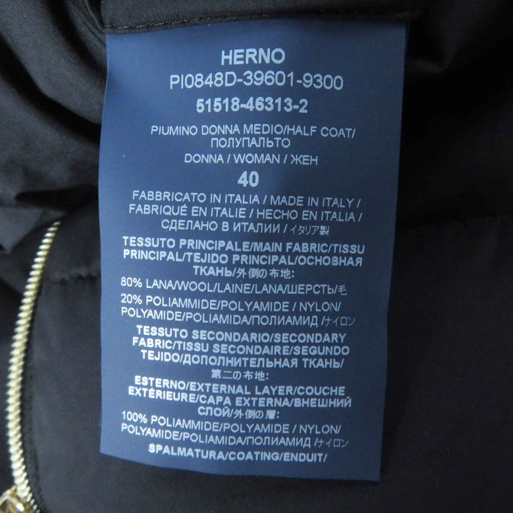 Great Herno down coat Hooded, split design black wool Women 40 PI0848D
