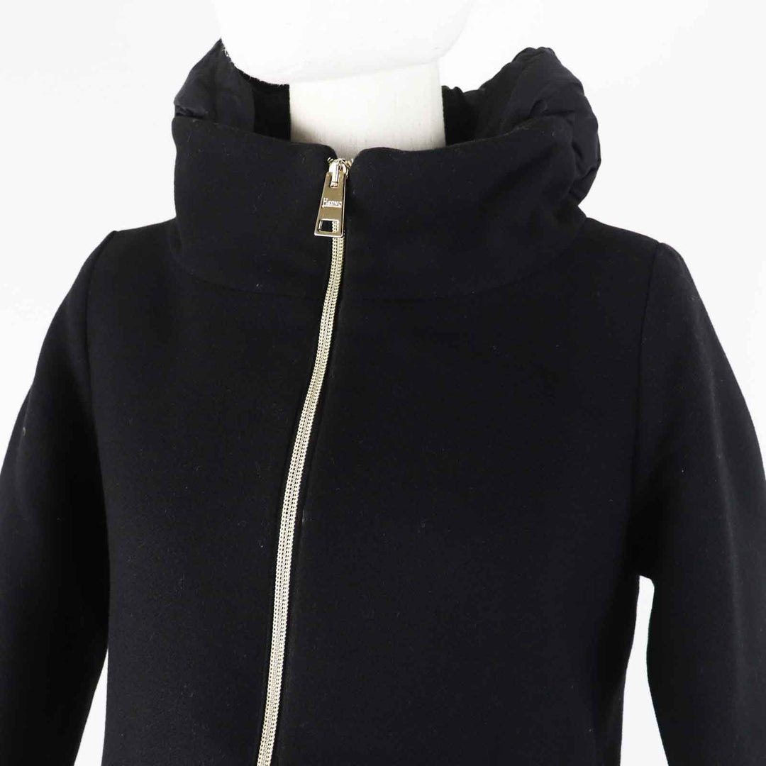 Great Herno down coat Hooded, split design black wool Women 40 PI0848D