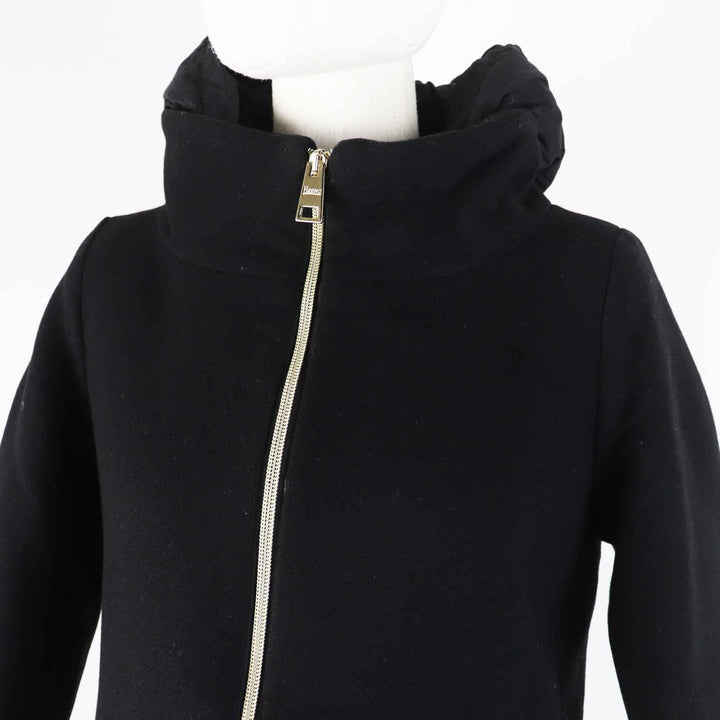Great Herno down coat Hooded, split design black wool Women 40 PI0848D