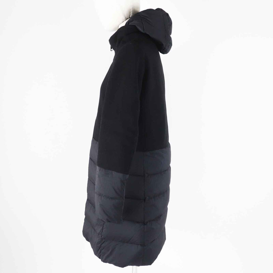 Great Herno down coat Hooded, split design black wool Women 40 PI0848D