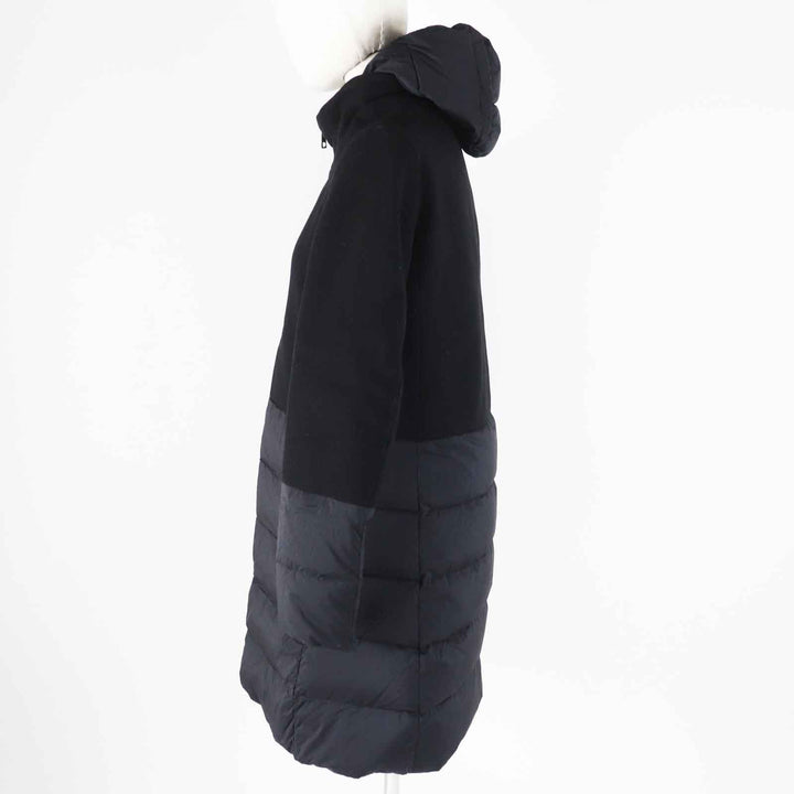 Great Herno down coat Hooded, split design black wool Women 40 PI0848D