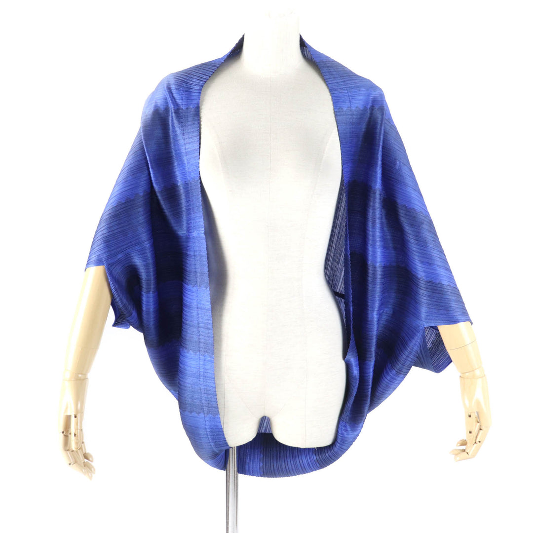 Excellent PLEATS PLEASE cardigan Front open pleated bolero blue polyester Women PP33-J0653