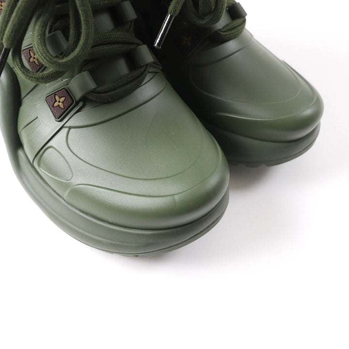 Excellent LOUIS VUITTON Rain shoes Monogram LV logo lace-up side zip khaki
