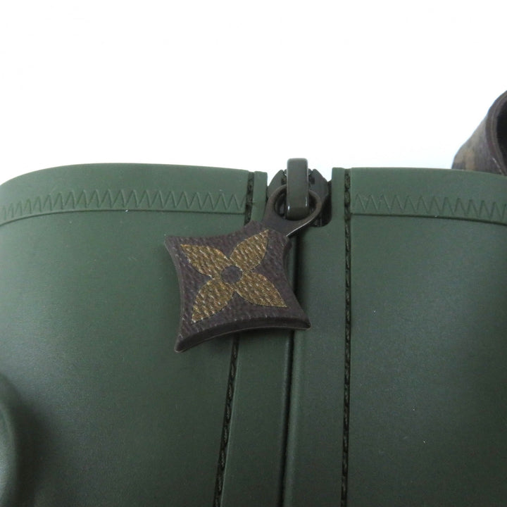 Excellent LOUIS VUITTON Rain shoes Monogram LV logo lace-up side zip khaki