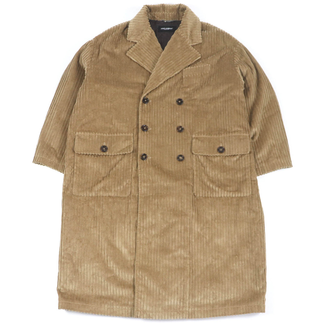 Pristine DOLCE&GABBANA Chester coat Black tag Corduroy Padded Double-breasted Oversized Brown cotton mens 46 G025TT