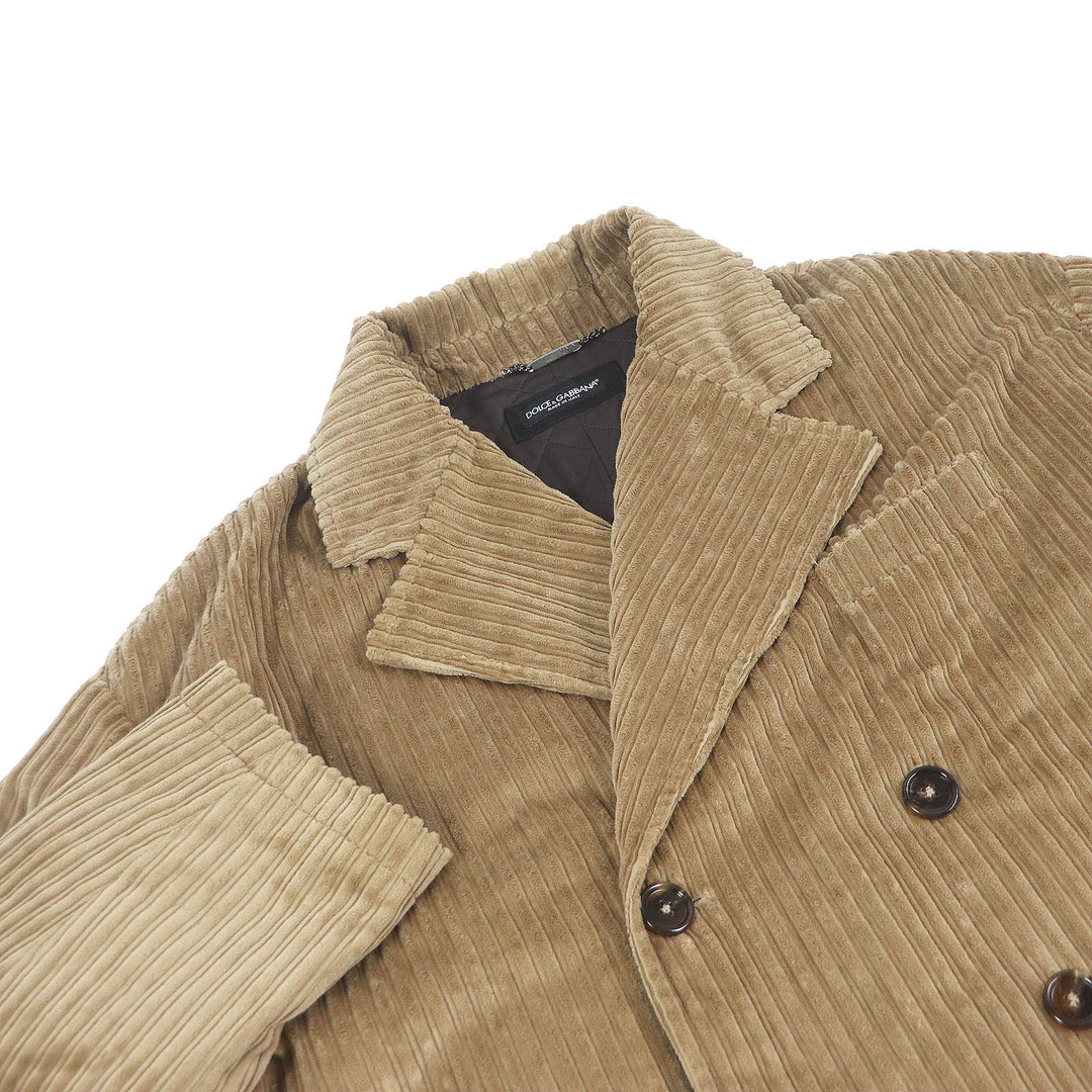 Pristine DOLCE&GABBANA Chester coat Black tag Corduroy Padded Double-breasted Oversized Brown cotton mens 46 G025TT