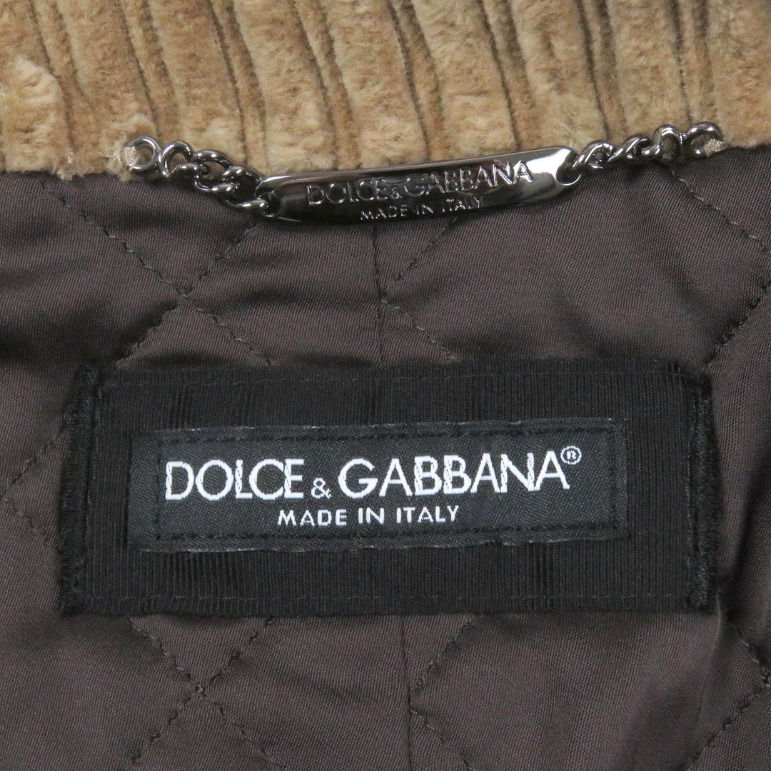 Pristine DOLCE&GABBANA Chester coat Black tag Corduroy Padded Double-breasted Oversized Brown cotton mens 46 G025TT