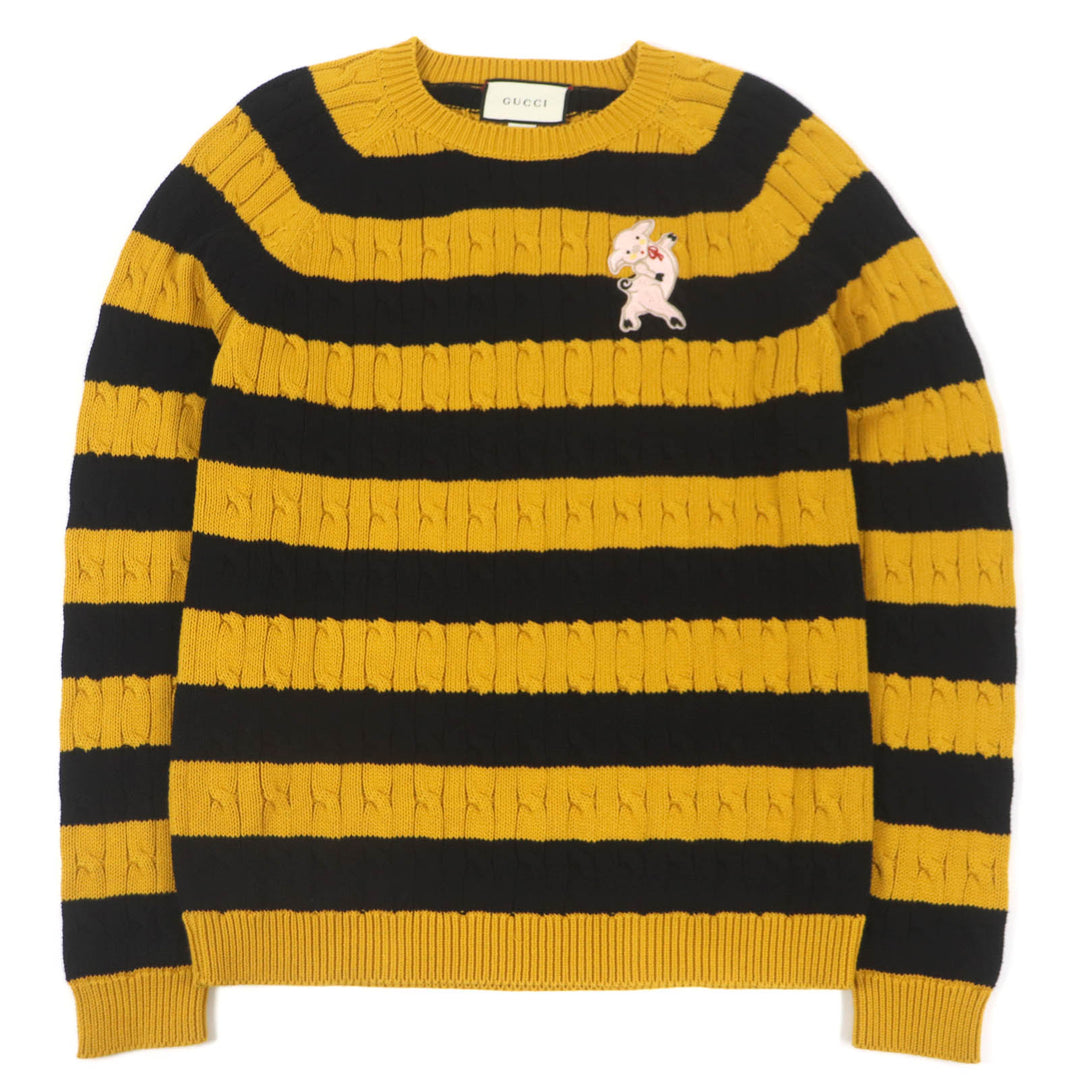Excellent GUCCI sweater Border Animal Patch Yellow black cotton mens S 545709