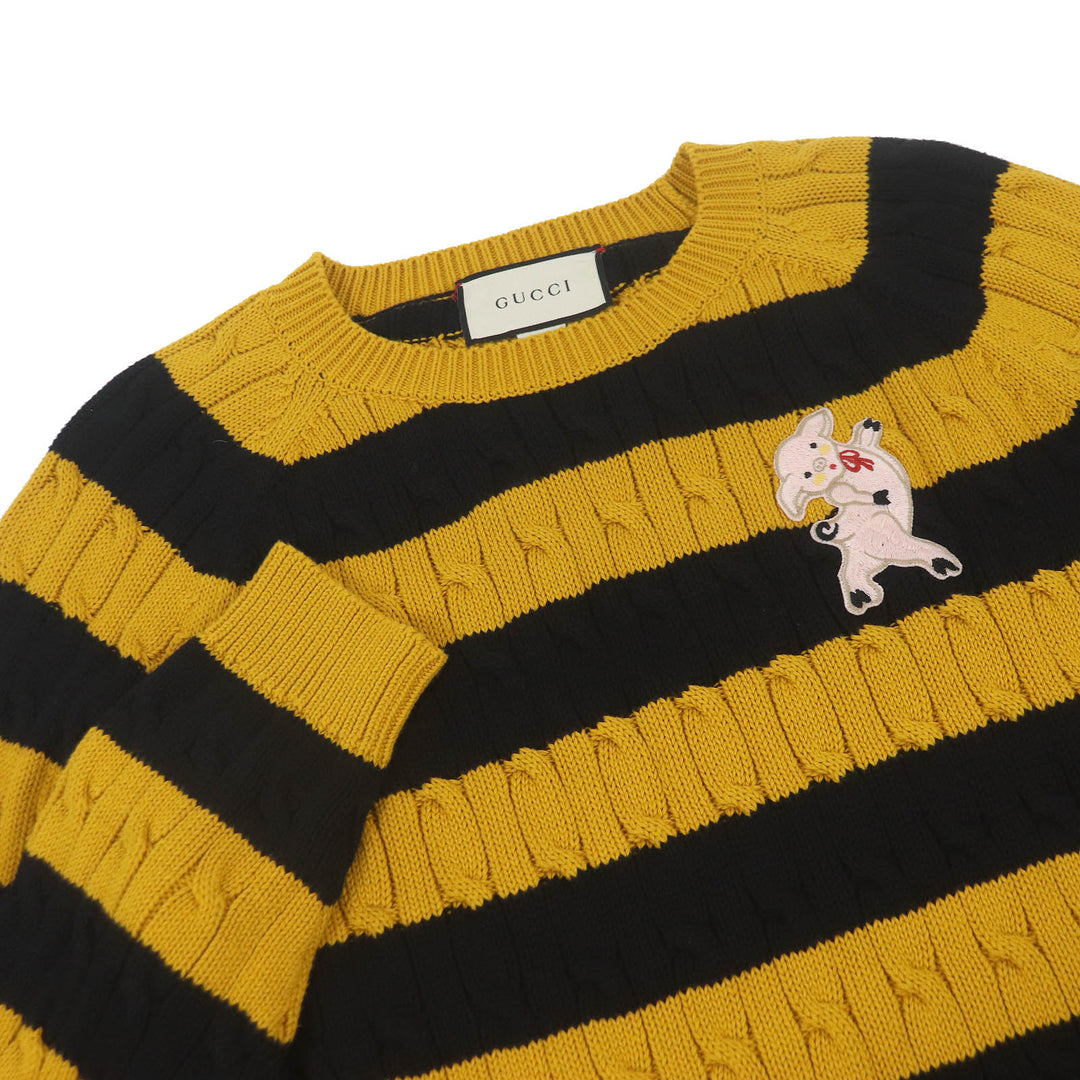 Excellent GUCCI sweater Border Animal Patch Yellow black cotton mens S 545709
