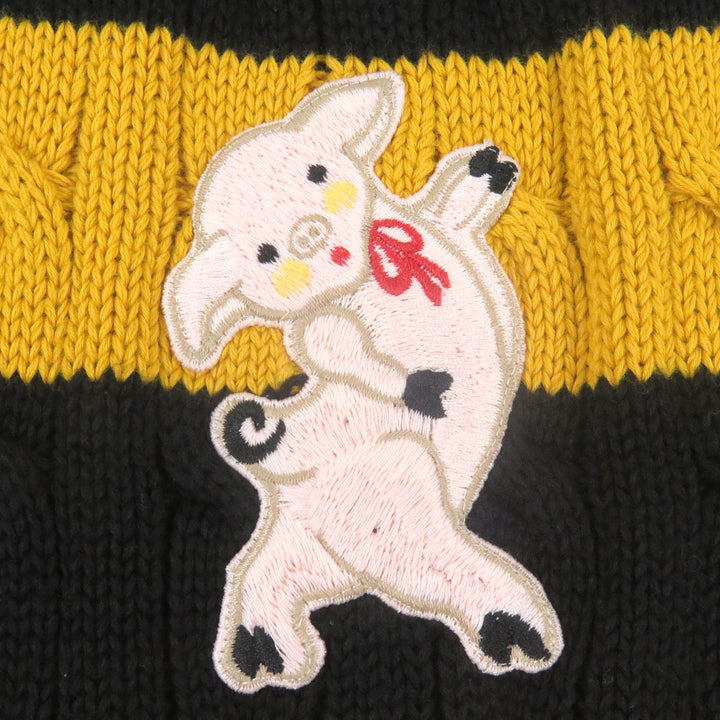 Excellent GUCCI sweater Border Animal Patch Yellow black cotton mens S 545709