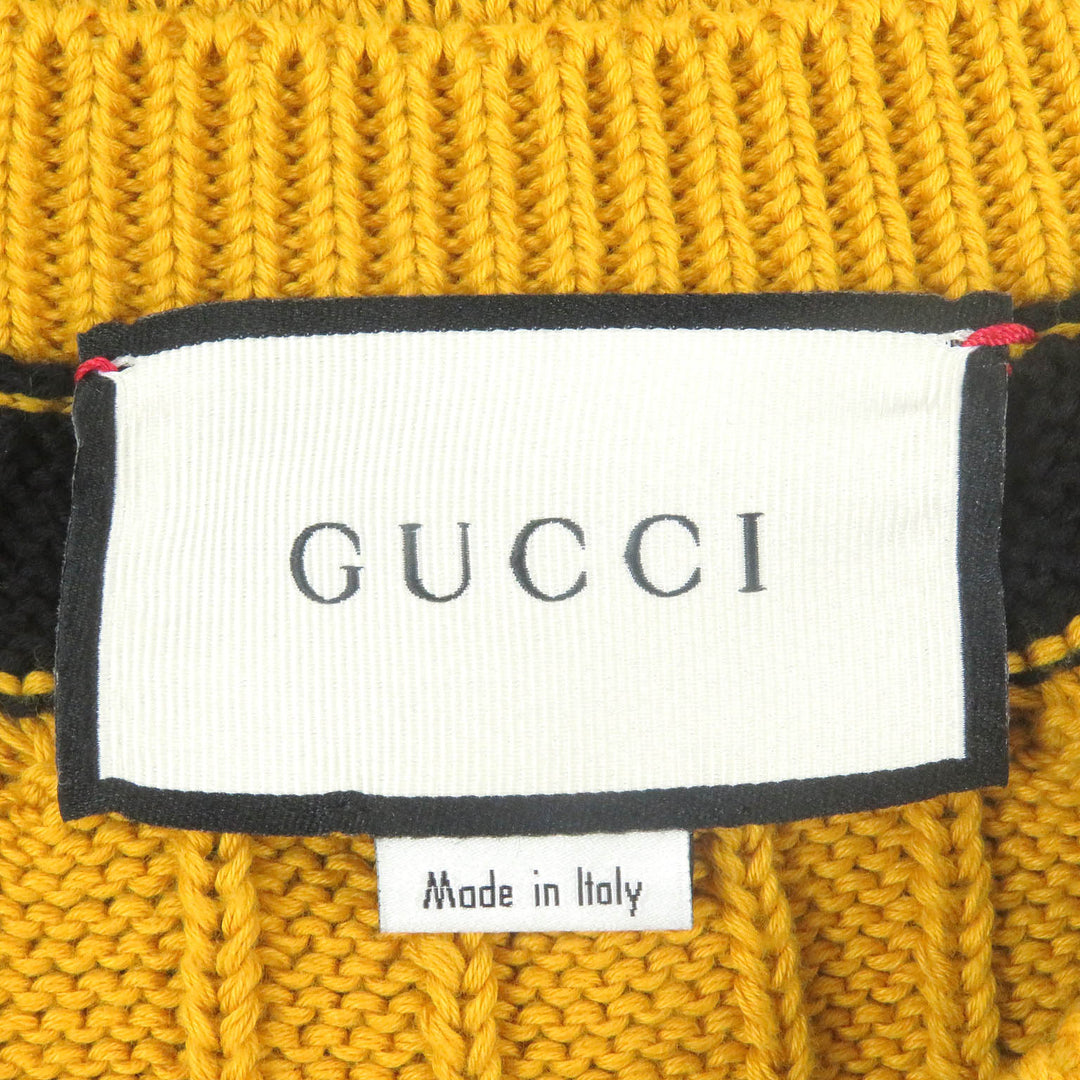 Excellent GUCCI sweater Border Animal Patch Yellow black cotton mens S 545709