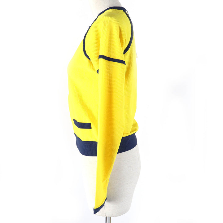 Excellent CHANEL Jacket COCO Mark Dot Pattern ZIP UP Rare Yellow navy Women 36 08P P33377