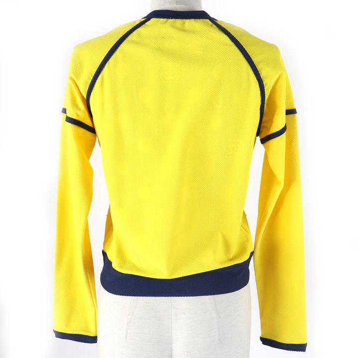 Excellent CHANEL Jacket COCO Mark Dot Pattern ZIP UP Rare Yellow navy Women 36 08P P33377