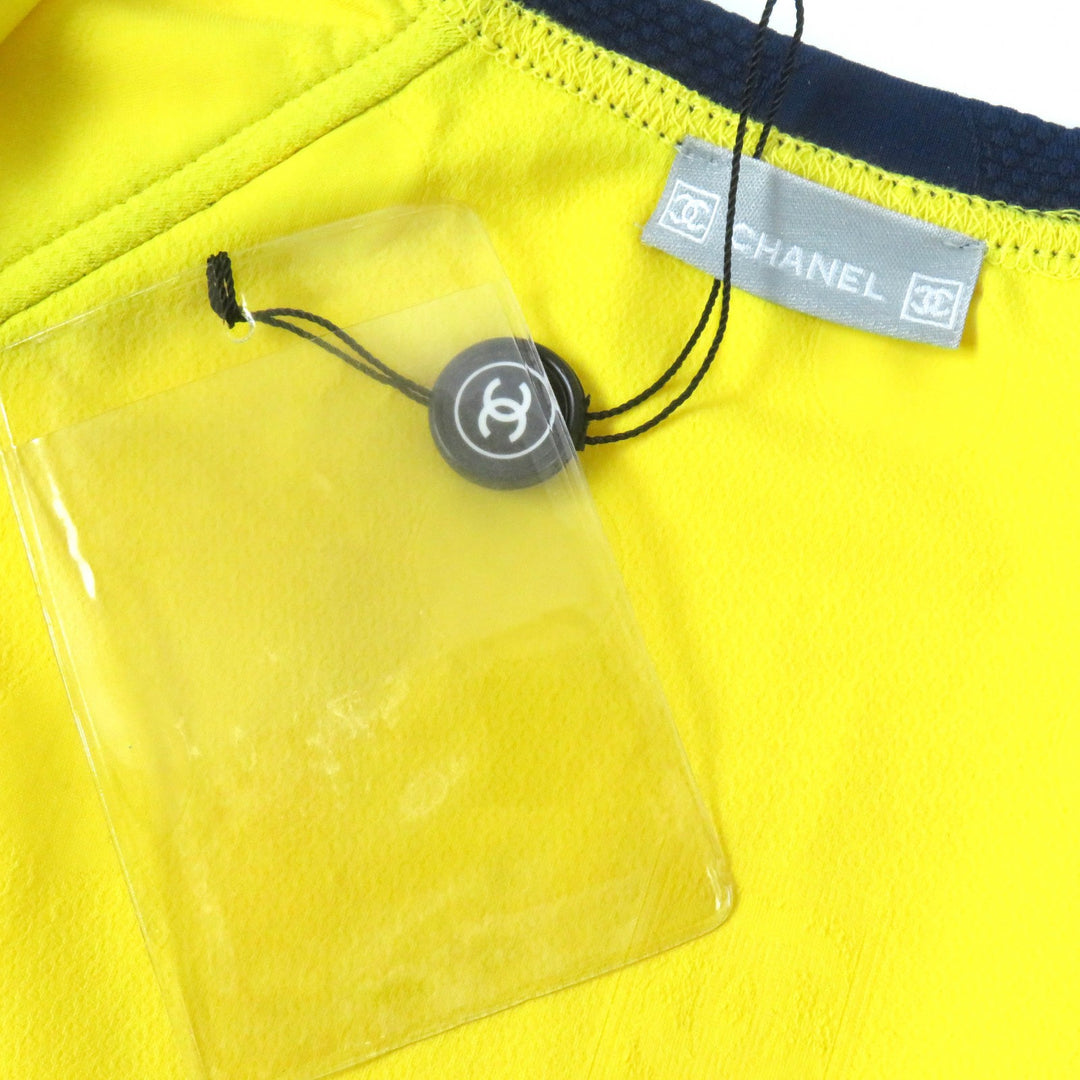Excellent CHANEL Jacket COCO Mark Dot Pattern ZIP UP Rare Yellow navy Women 36 08P P33377