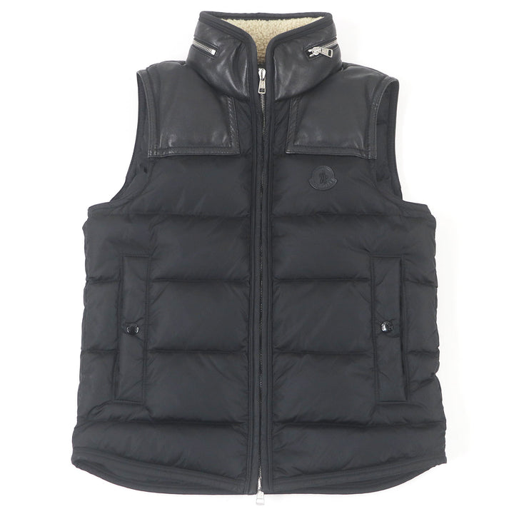 Great MONCLER Down vest MILLAIS GILET Lamb leather and mouton black Nylon mens 0