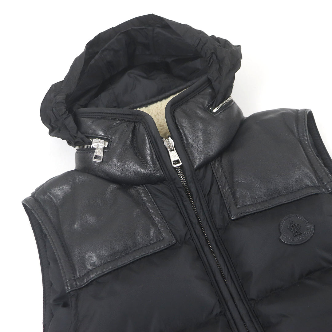 Great MONCLER Down vest MILLAIS GILET Lamb leather and mouton black Nylon mens 0