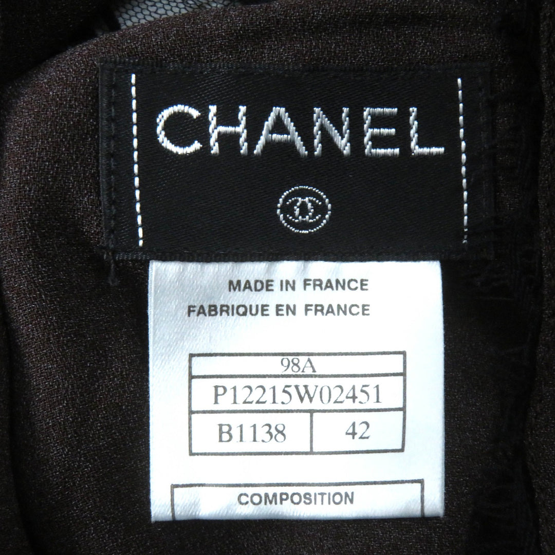 Excellent CHANEL setup All logo lace camisole skirt Black dark brown 98A P12215