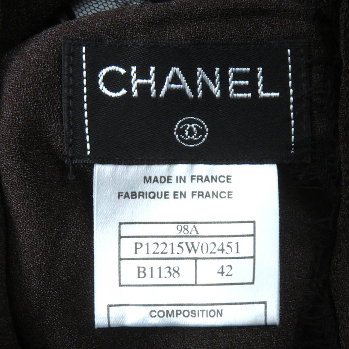 Excellent CHANEL setup All logo lace camisole skirt Black dark brown 98A P12215