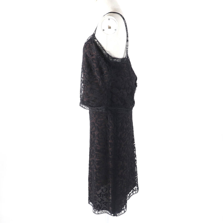 Excellent CHANEL setup All logo lace camisole skirt Black dark brown Women 98A P12215