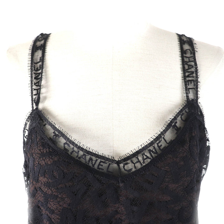 Excellent CHANEL setup All logo lace camisole skirt Black dark brown Women 98A P12215